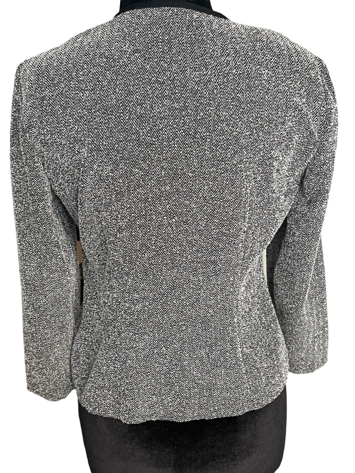 Vintage 80s Petites 8p Black White Herringbone Blazer Jacket Medium by Leslie Fay - Image 2