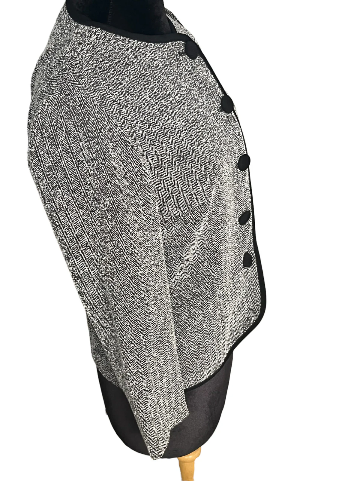 Vintage 80s Petites 8p Black White Herringbone Blazer Jacket Medium by Leslie Fay - Image 3