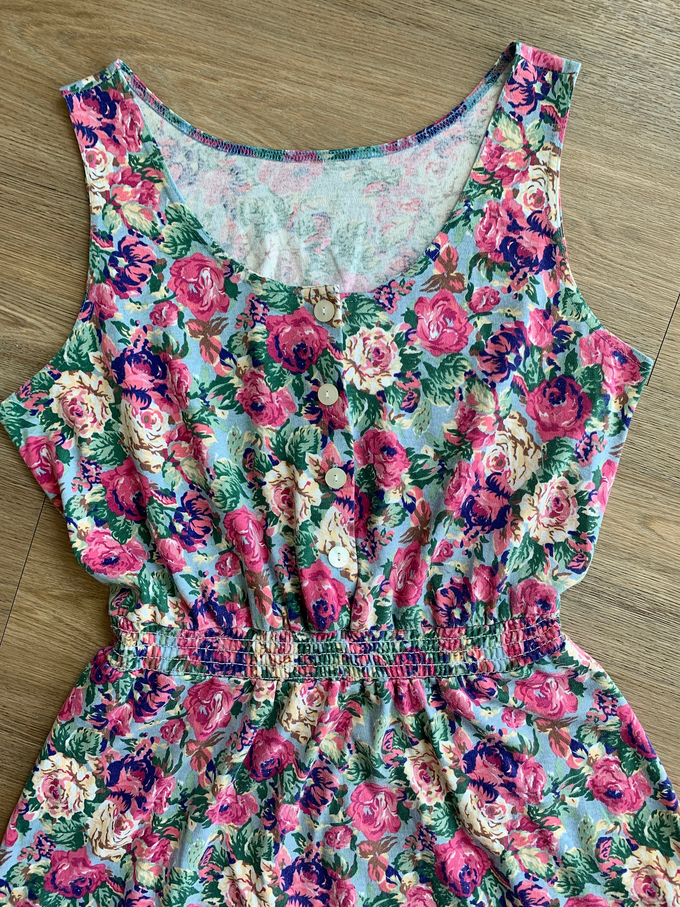 Vintage 80s Pink Rose Garden Midi Dress Sz L / Xl - Image 4