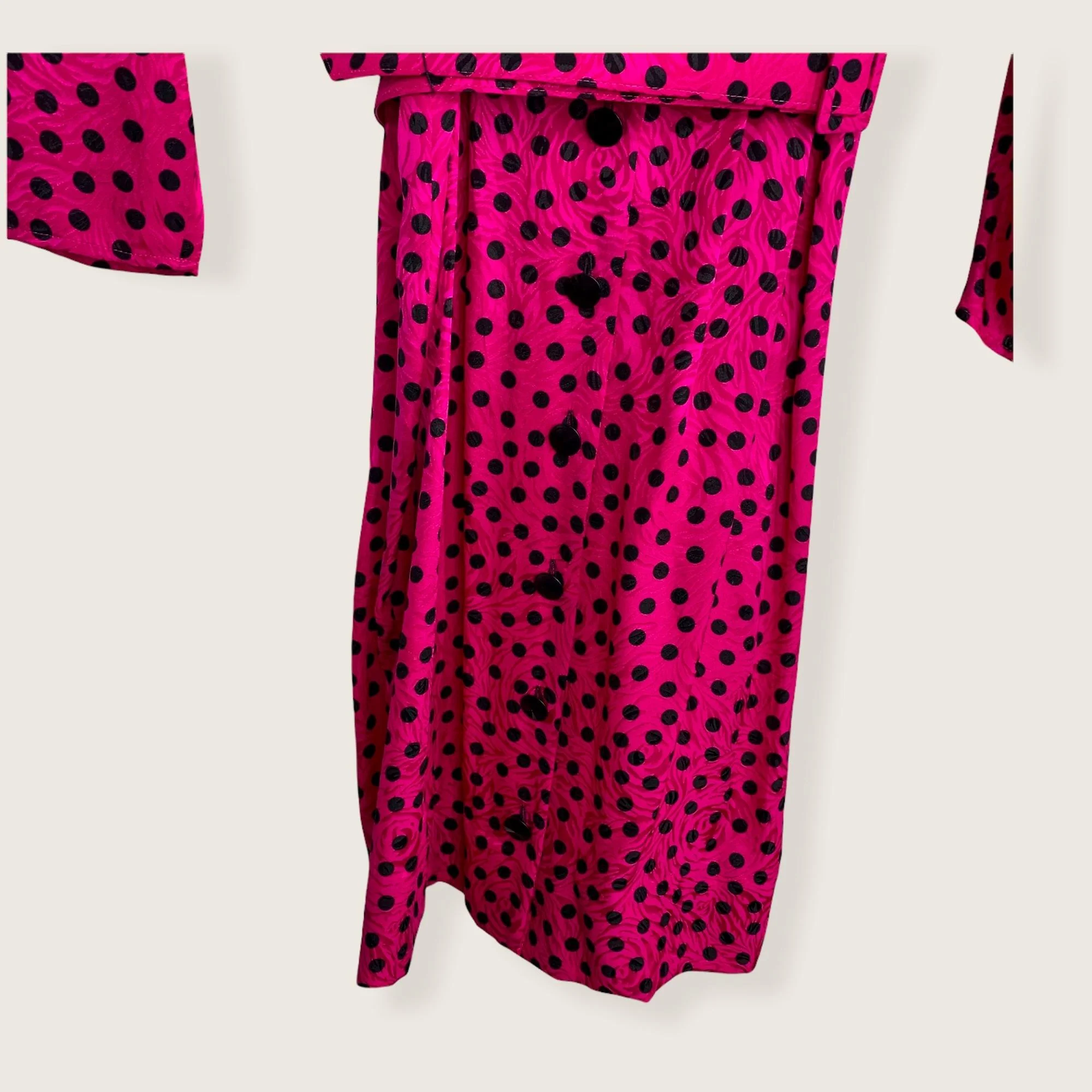 Vintage 80s  Pink Silk Polka Dot Belted Dress Large by Adrianna Papell - Image 3