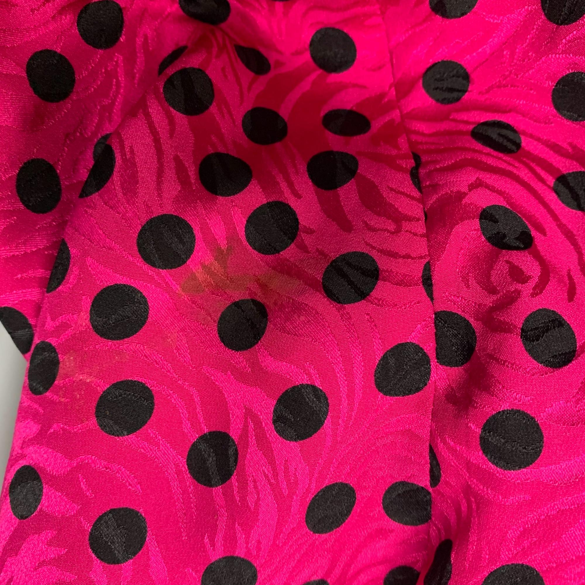 Vintage 80s  Pink Silk Polka Dot Belted Dress Large by Adrianna Papell - Image 8