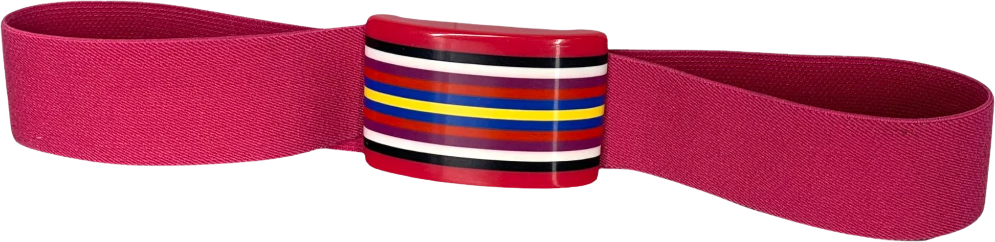 Vintage 80s Pink Stripe Buckle Elastic Fabric Belt Small