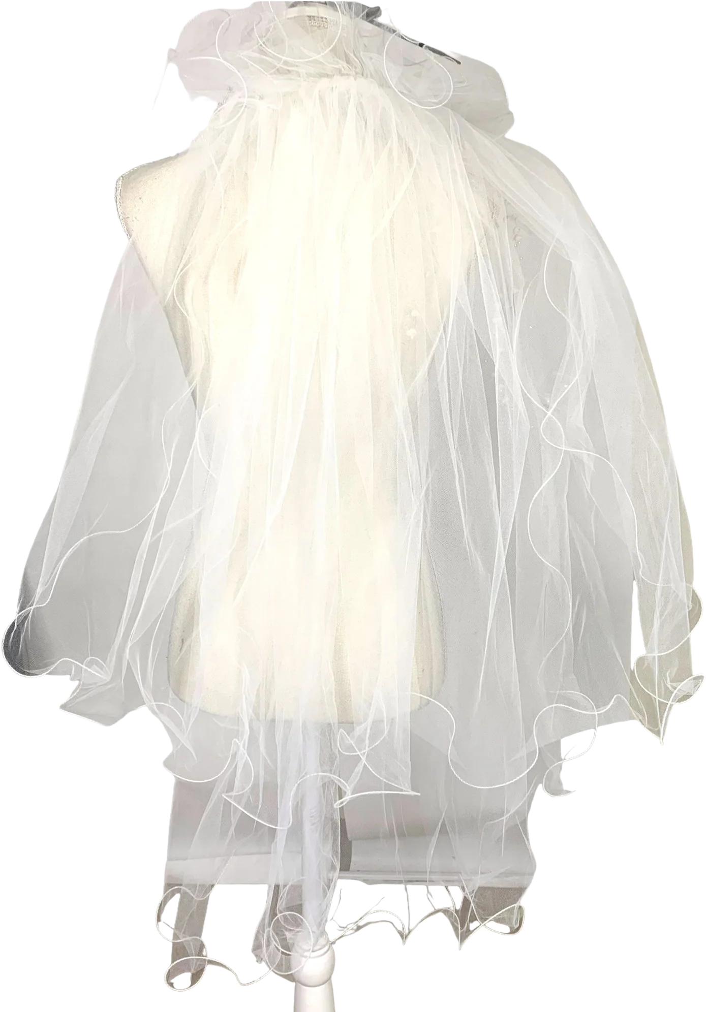 Vintage 80s Pink White Faux Pearl Ribbon Bridal Headpiece Veil