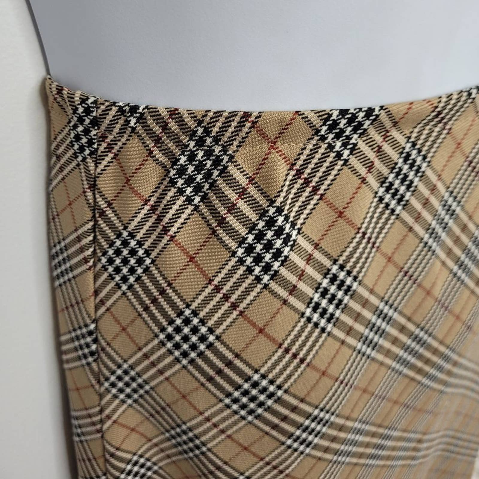 Vintage 80s Plaid Skirt Maxi Tan and Black Pull On Elastic Waist Academia S by Lee Winter - Image 3