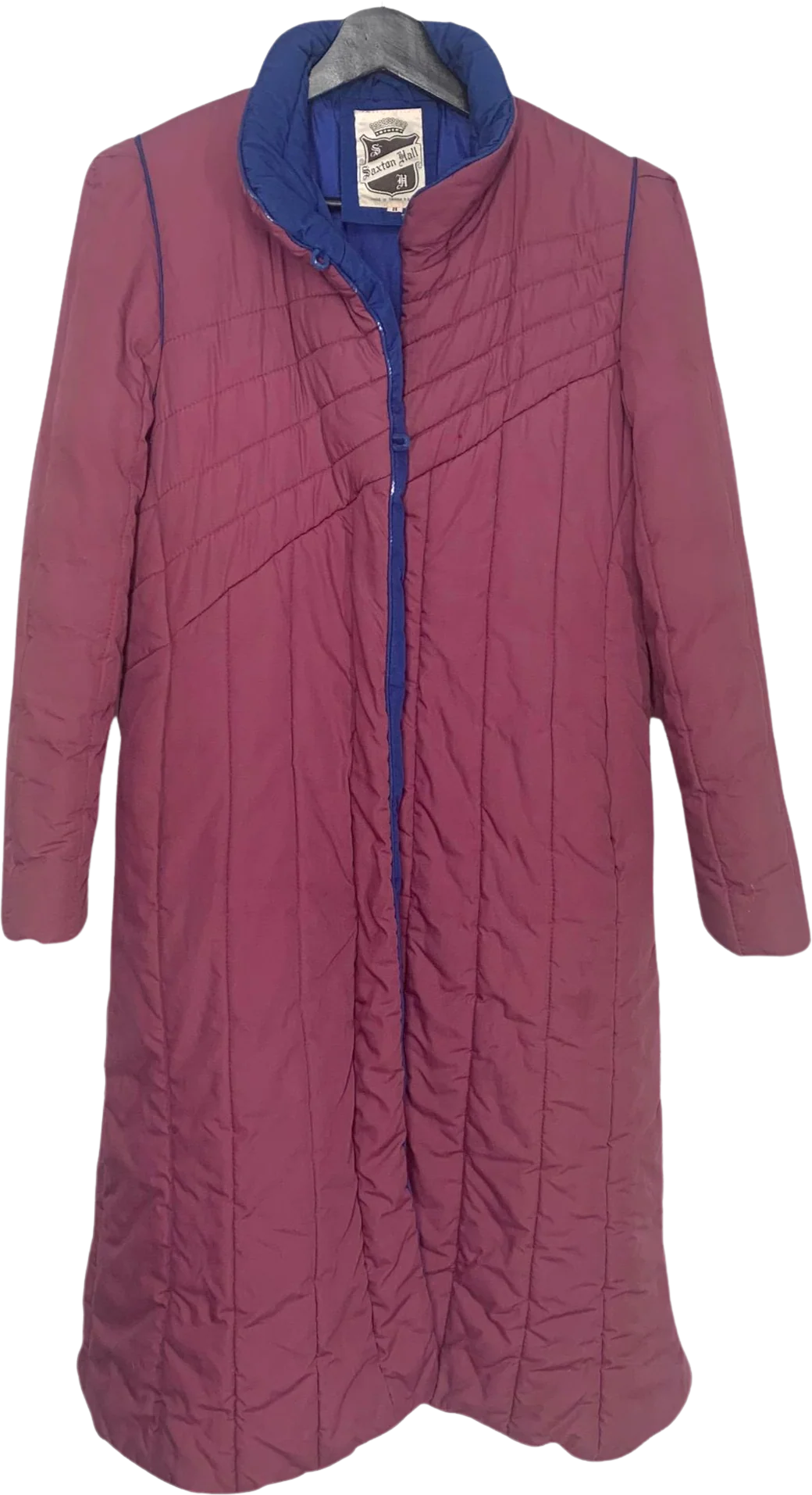 Vintage 80s Plum Burgundy Saxton Hall Quilted Long Zip Up Jacket Medium