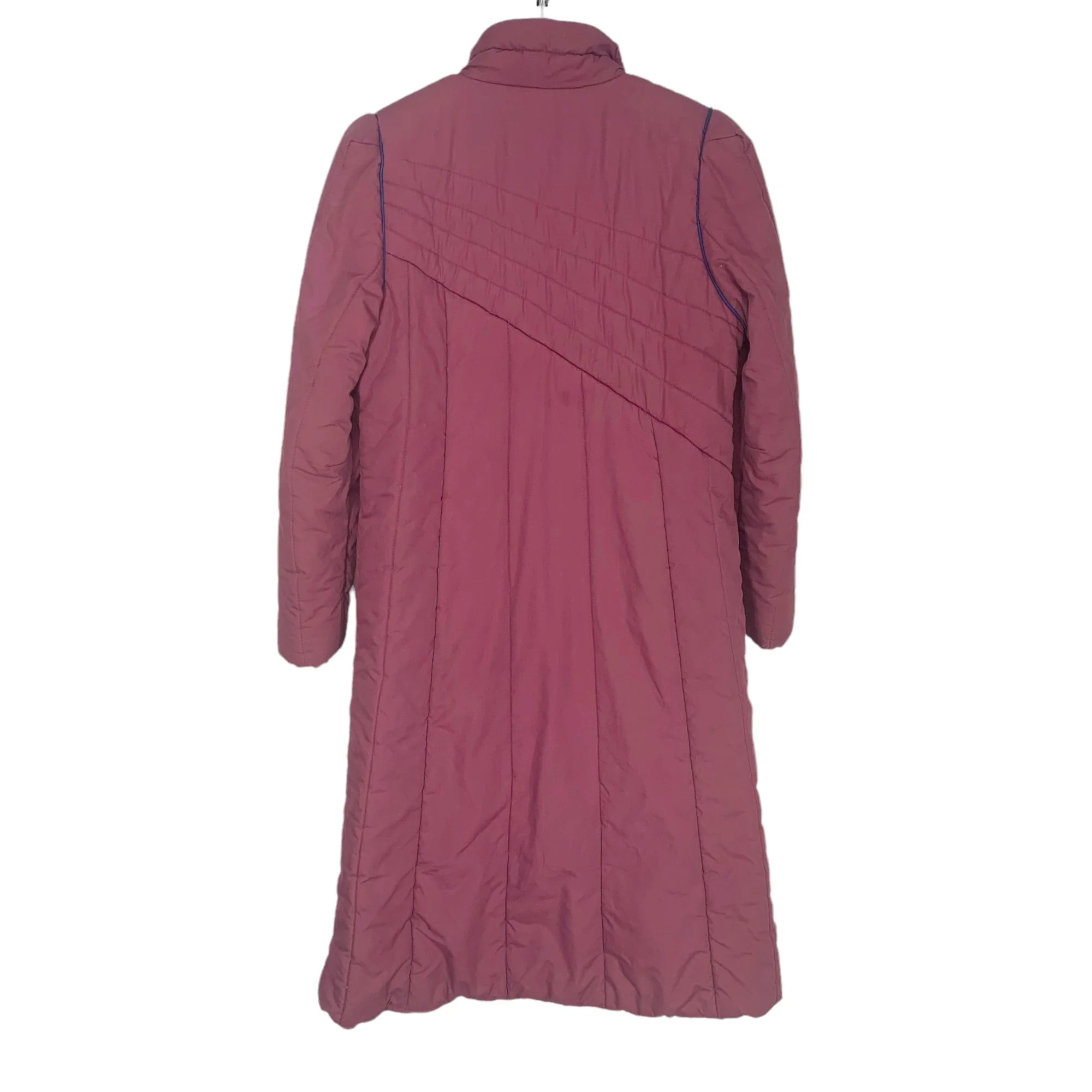 Vintage 80s Plum Burgundy Saxton Hall Quilted Long Zip Up Jacket Medium - Image 2