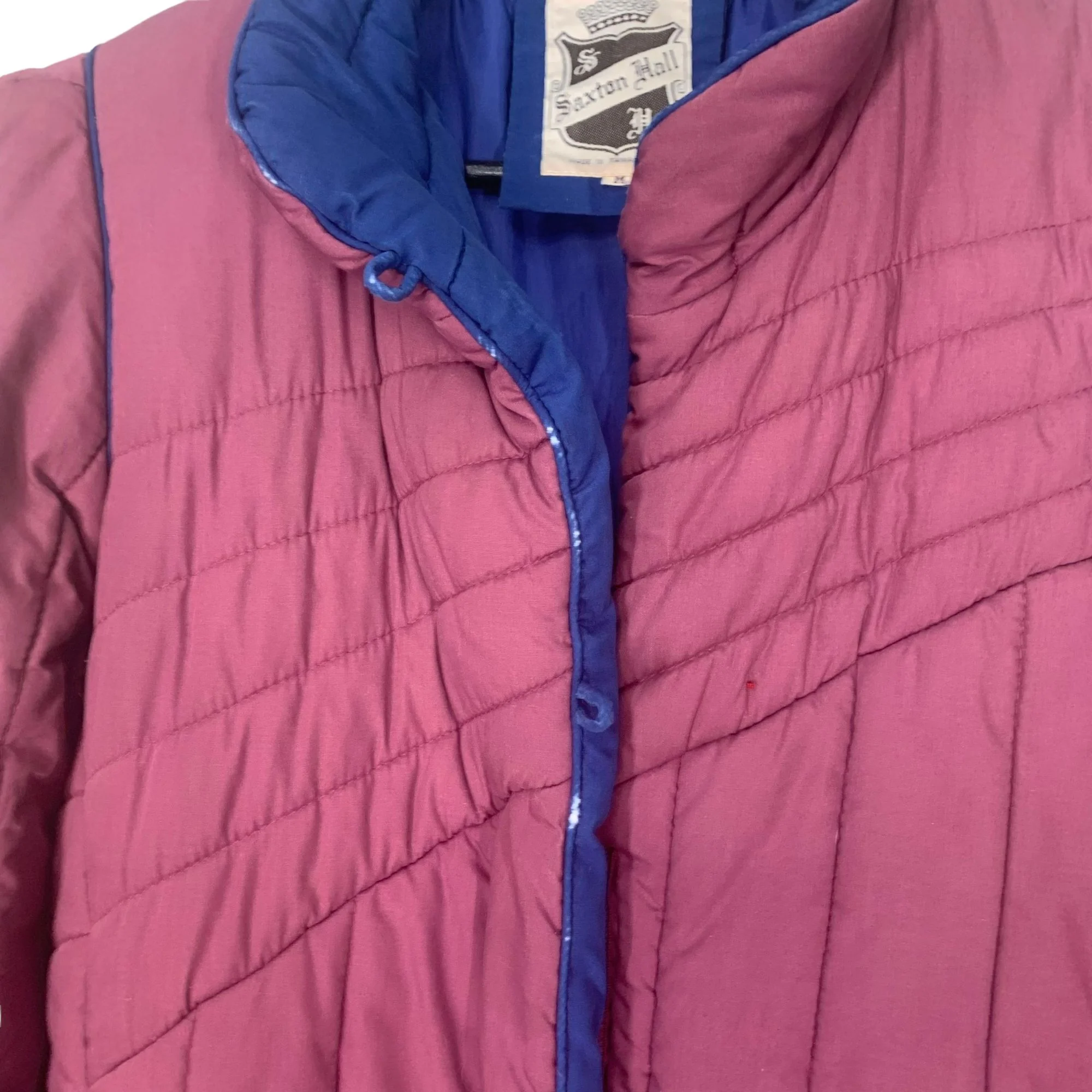 Vintage 80s Plum Burgundy Saxton Hall Quilted Long Zip Up Jacket Medium - Image 3