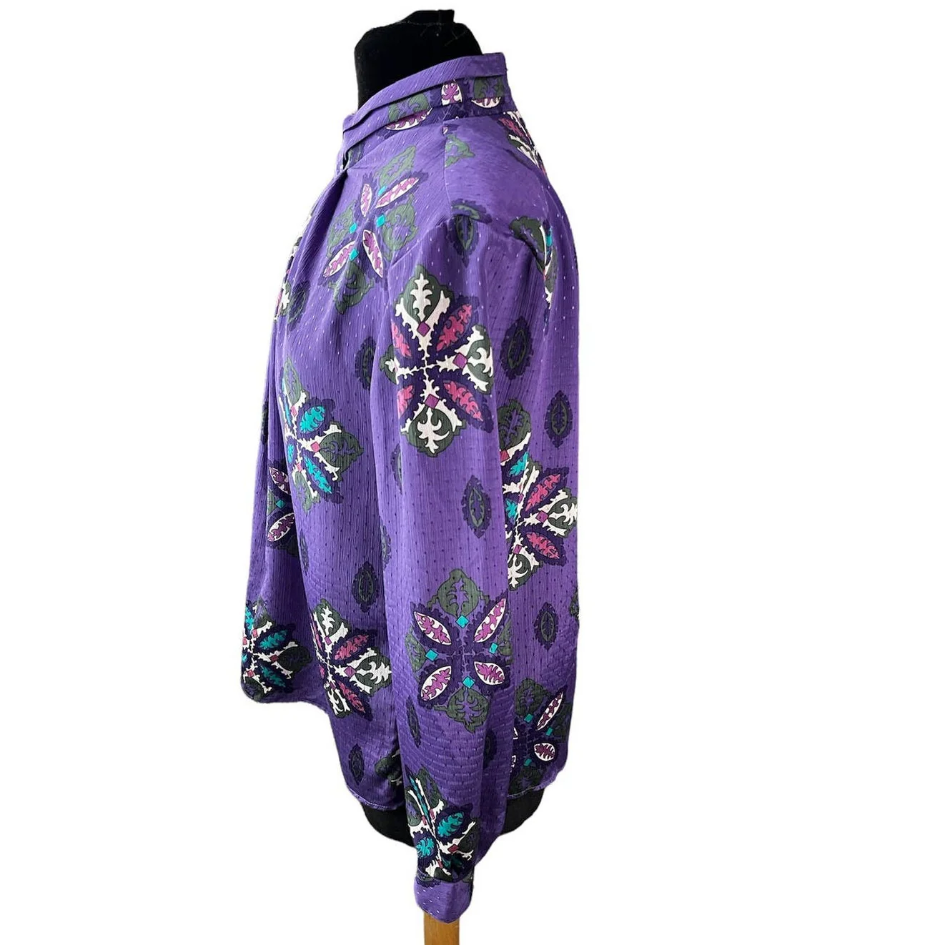Vintage 80s Purple Green Fun Geometric Long Sleeve Shirt Med/large by Pyke Limited - Image 3