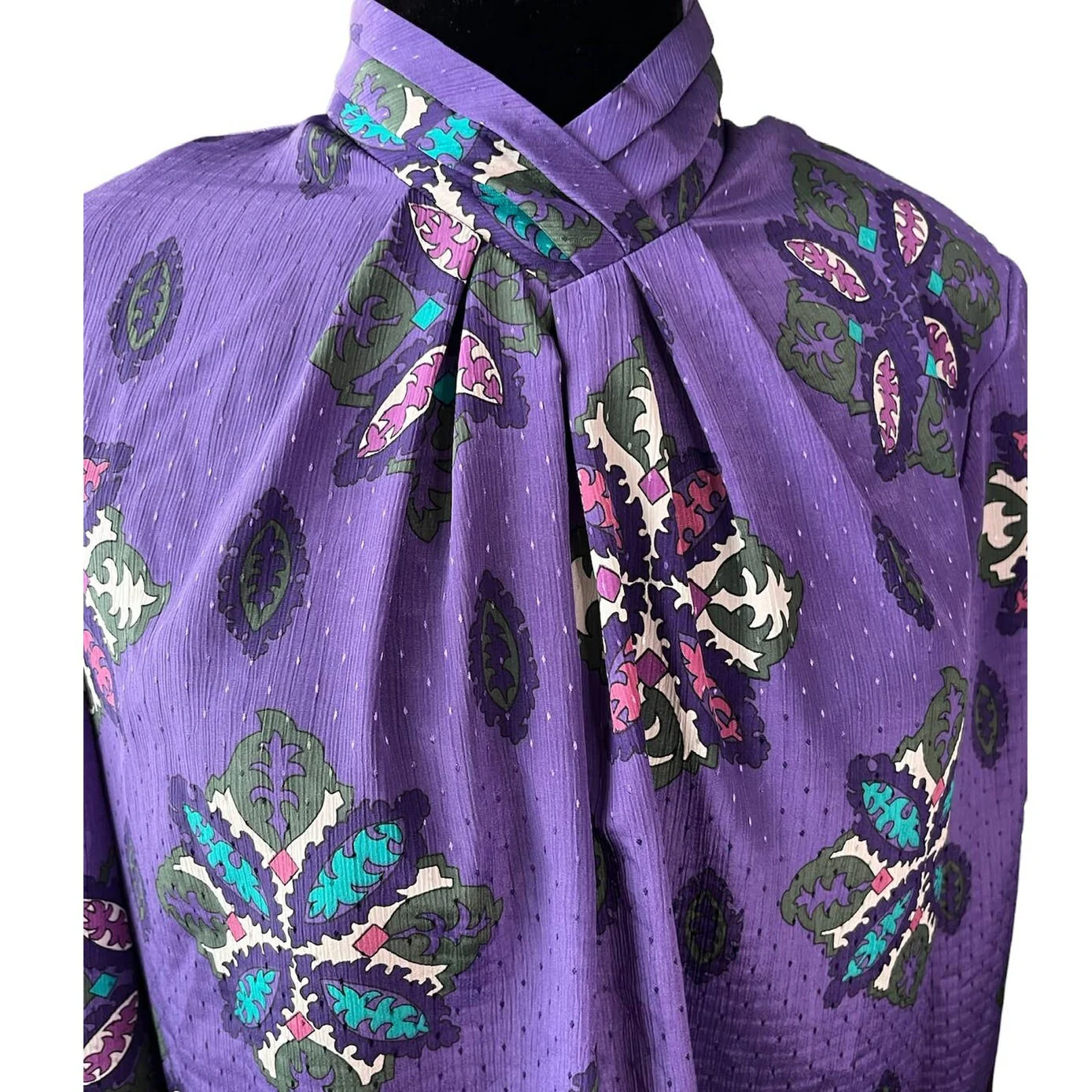 Vintage 80s Purple Green Fun Geometric Long Sleeve Shirt Med/large by Pyke Limited - Image 4