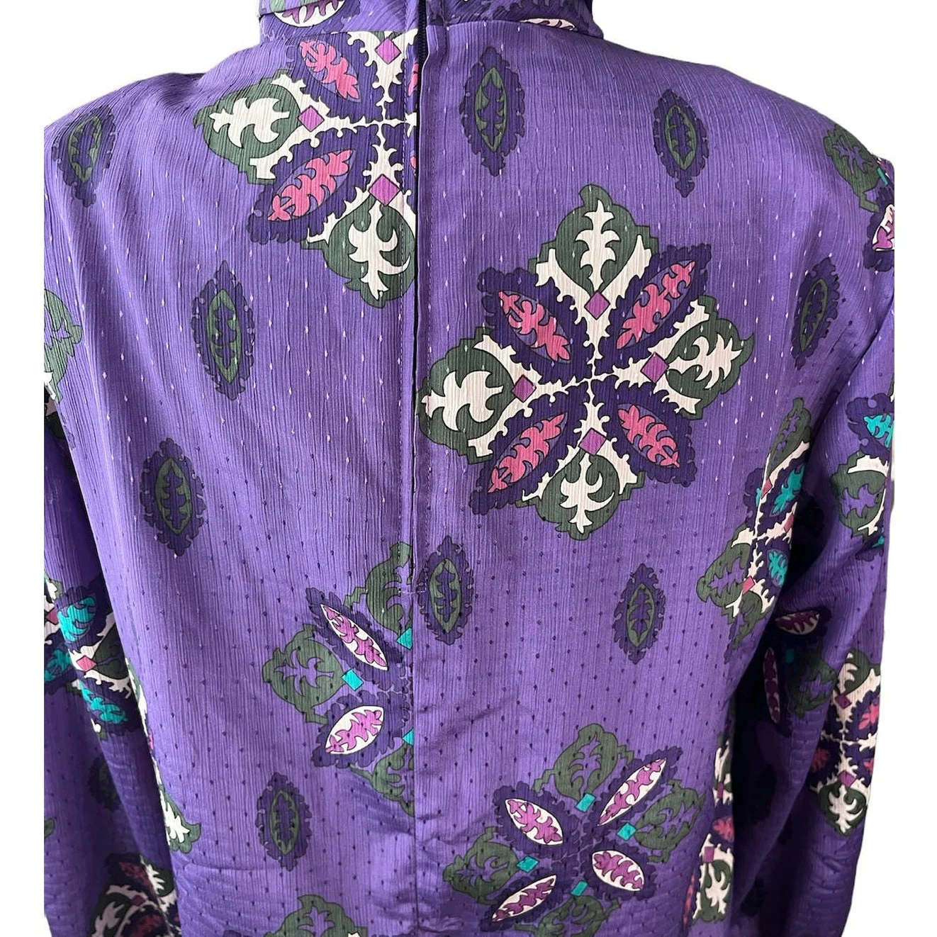 Vintage 80s Purple Green Fun Geometric Long Sleeve Shirt Med/large by Pyke Limited - Image 5
