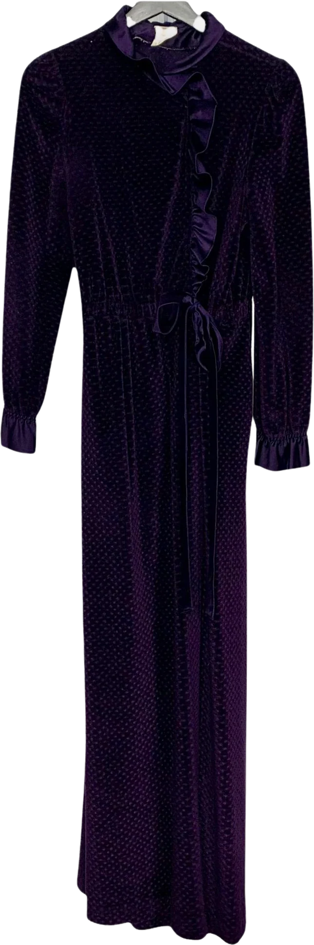 Vintage 80s Purple Satin Textured Velvet Long Robe Small by R Michael Alan