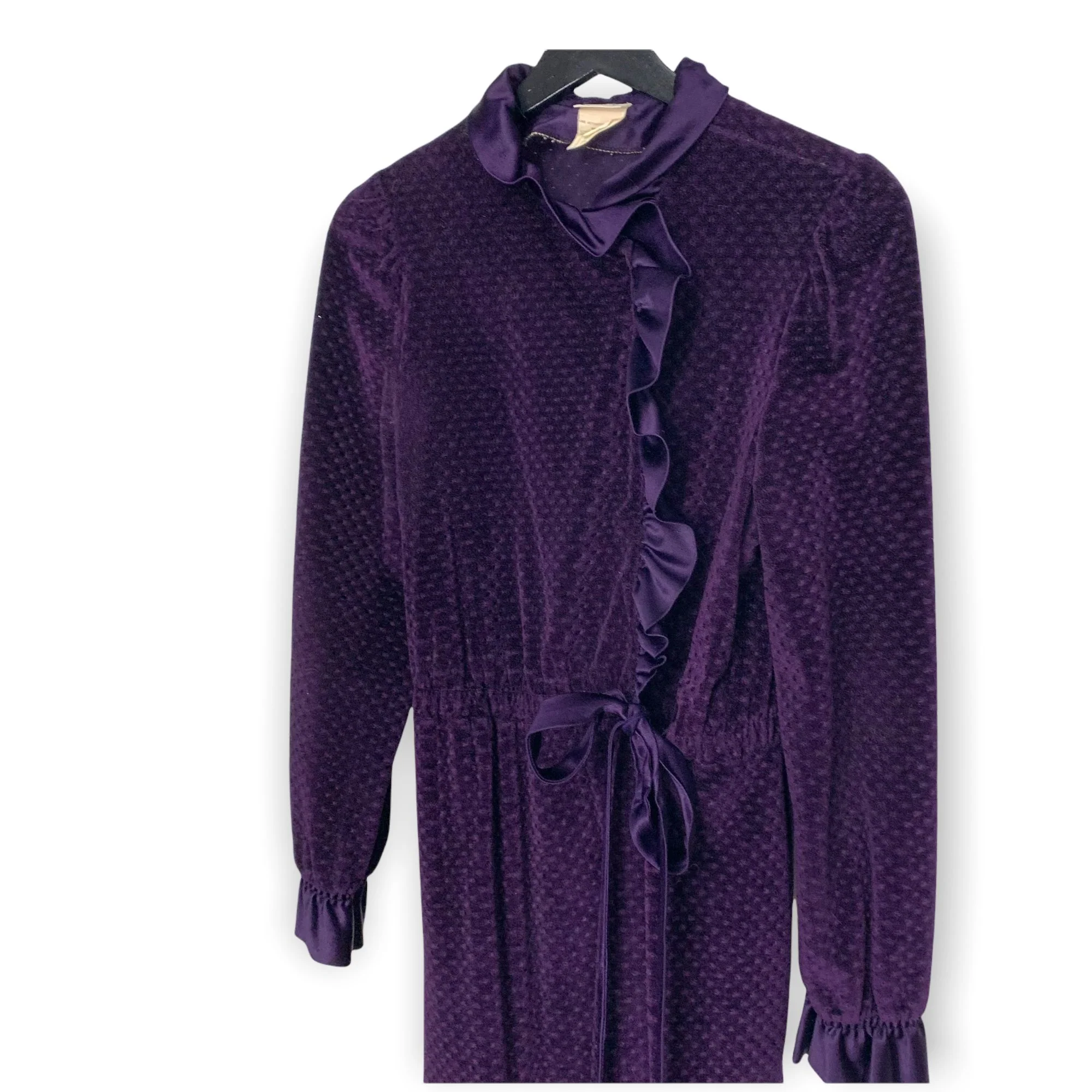 Vintage 80s Purple Satin Textured Velvet Long Robe Small by R Michael Alan - Image 2