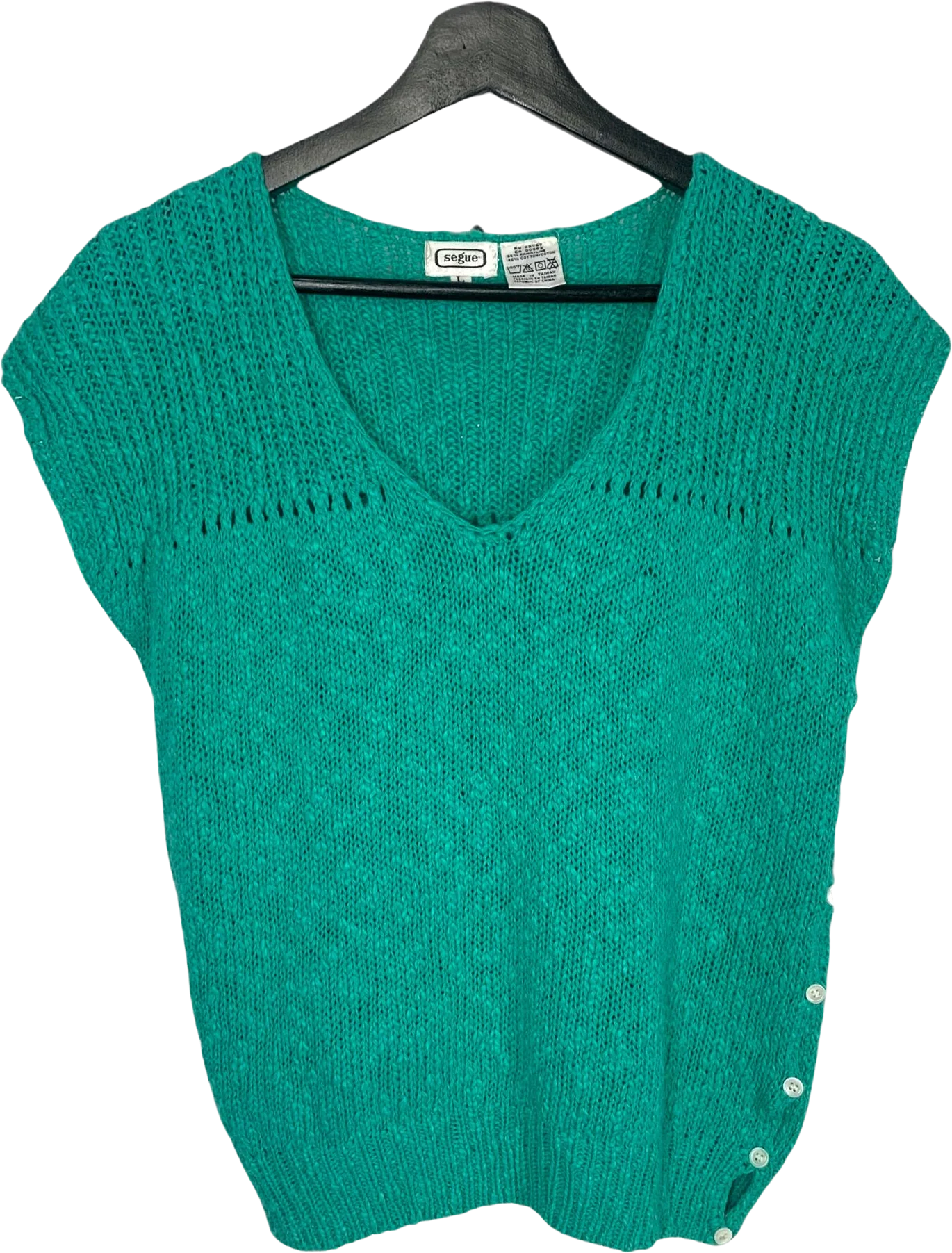 Vintage 80s Ramie Cotton Loose Knit V-Neck Top by Segue