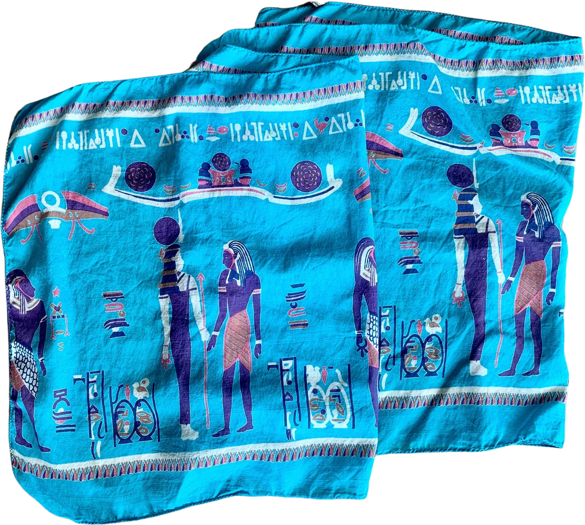 Vintage 80s Rayon Ancient Egypt Scene Scarf