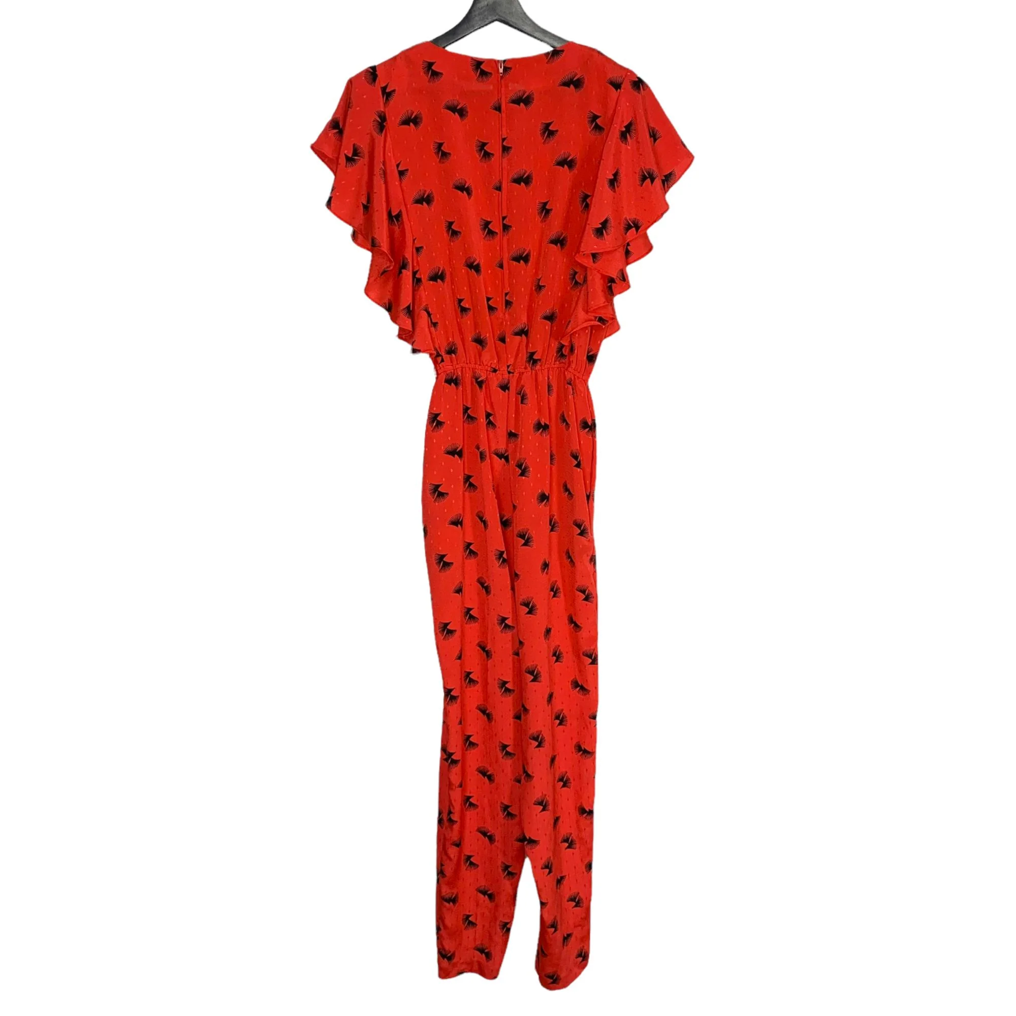 Vintage 80s Red Black Print Short Sleeve Flutter Jumpsuit by Nina Piccalino - Image 2