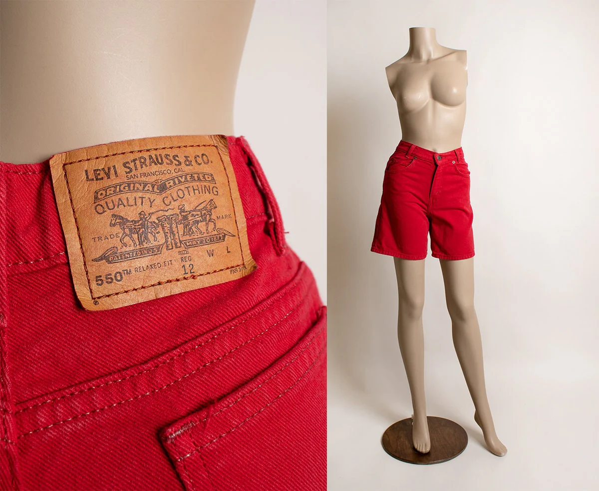 Vintage 80s Red Levi's Denim Shorts Cherry Red High Waist Mom Small 26" Waist by Levi's - Image 3