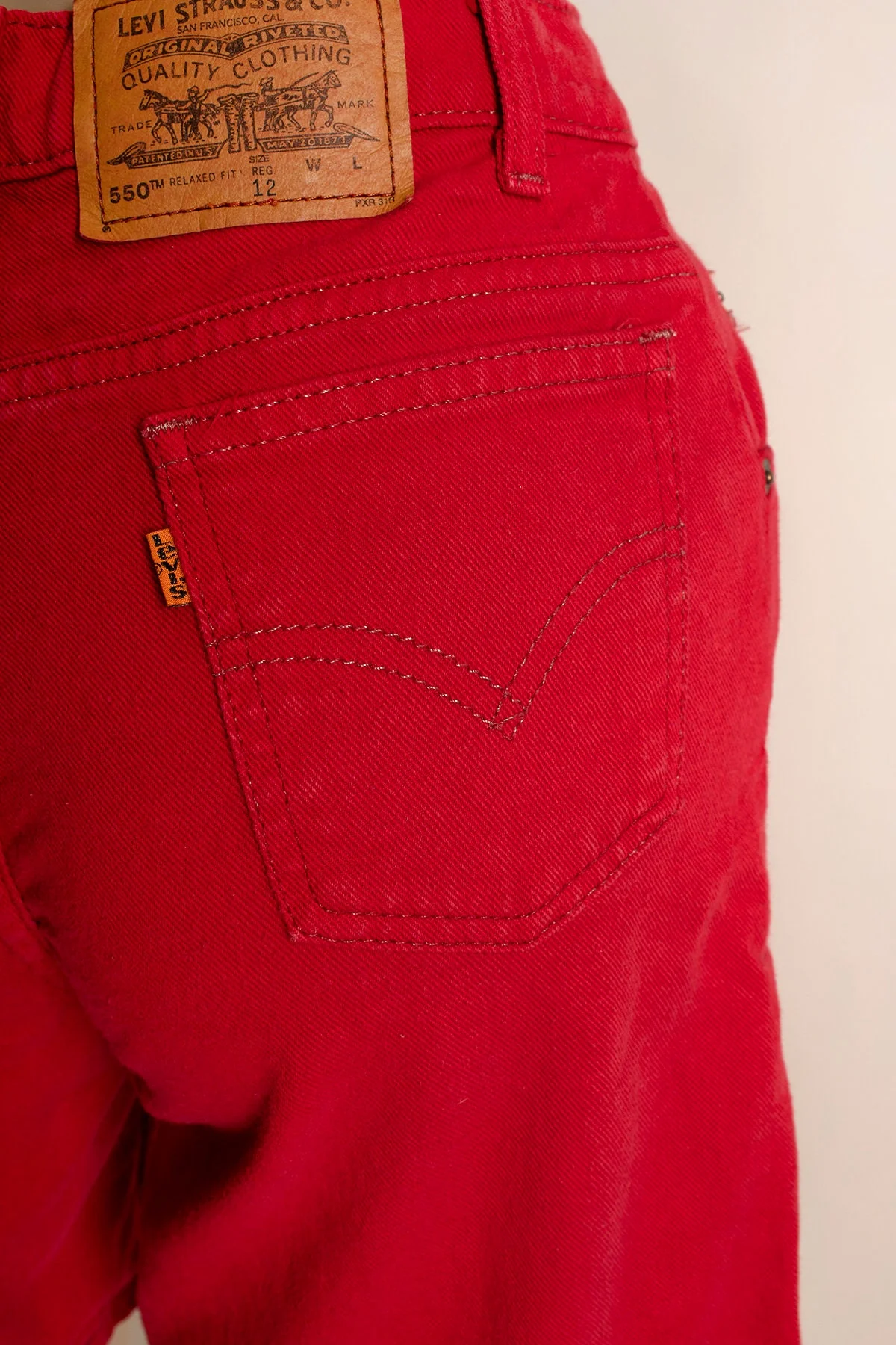 Vintage 80s Red Levi's Denim Shorts Cherry Red High Waist Mom Small 26" Waist by Levi's - Image 7