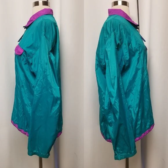 Vintage 80s Retro Aqua Berry Windbreaker Jacket Usa Made Woman's Large by LL Bean - Image 3