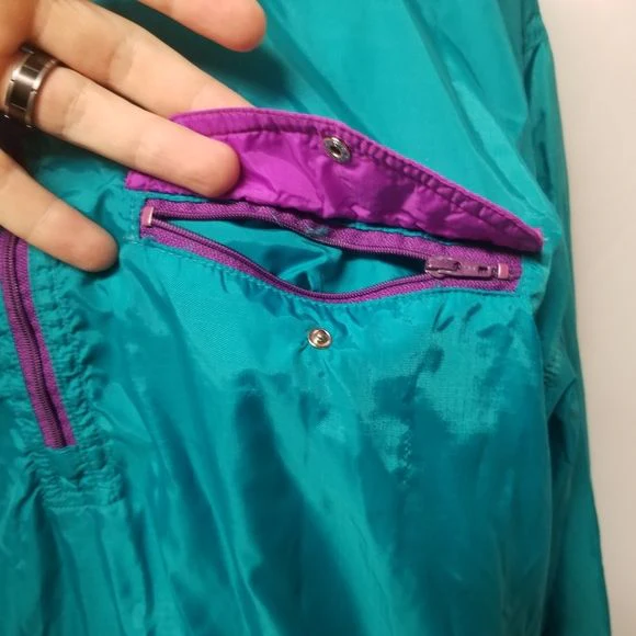 Vintage 80s Retro Aqua Berry Windbreaker Jacket Usa Made Woman's Large by LL Bean - Image 5
