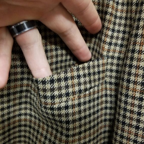 Vintage 80s Retro Brown Houndstooth Plaid 100% Wool Blazer by Marlane - Image 5