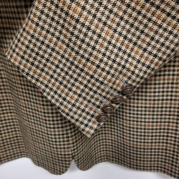 Vintage 80s Retro Brown Houndstooth Plaid 100% Wool Blazer by Marlane - Image 7
