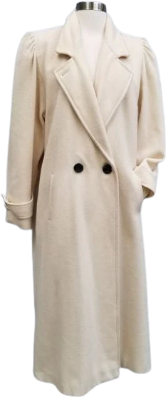 Vintage 80s Retro Cream Wool Blend Double Breasted Trench Coat by Ms. Freddi
