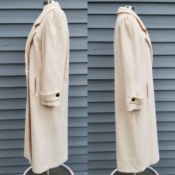 Vintage 80s Retro Cream Wool Blend Double Breasted Trench Coat by Ms. Freddi - Image 3