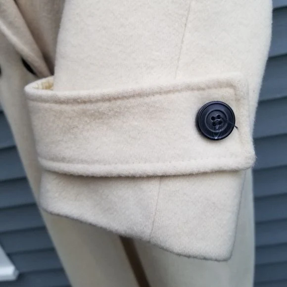 Vintage 80s Retro Cream Wool Blend Double Breasted Trench Coat by Ms. Freddi - Image 6