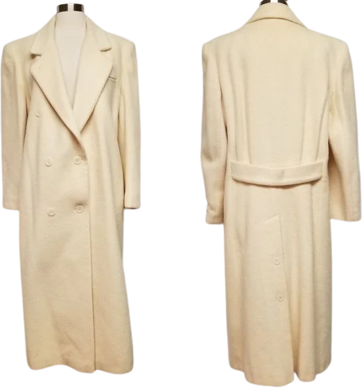 Vintage 80s Retro Cream Wool Blend Double Breasted Trench Coat Woman's Large by Michelle Stuart