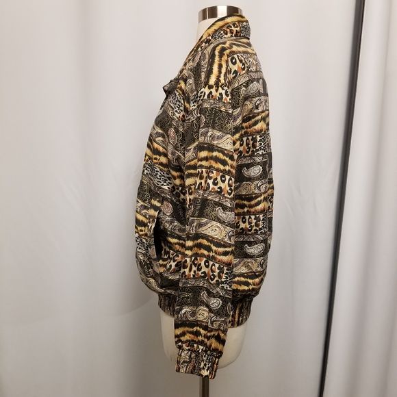 Vintage 80s Retro Fuda Silk Animal Print Tiger Cheetah Leopard Bomber Jacket Md by Fuda International - Image 3