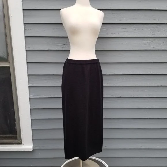 Vintage 80s Retro Pin Up Design Black Santana Acrylic Knit Skirt Md by Milano - Image 3