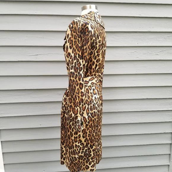 Vintage 80s Retro Pin Up Girl Animal Print Leopard Silk Midi Pencil Dress - Image 5