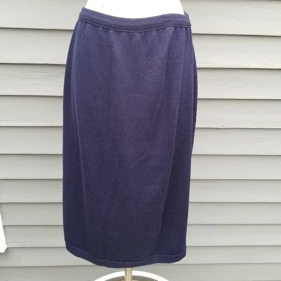 Vintage 80s Retro Pin Up Navy Blue Santana Acrylic Knit Skirt Md by Carriage Court - Image 2