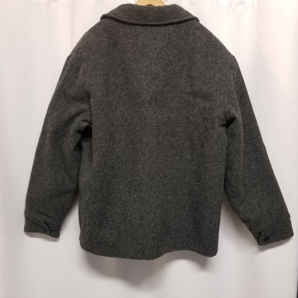 Vintage 80s Retro Woolrich Gray Wool Blend Black Faux Fur Car Stadium Coat Lg by Woolrich - Image 2