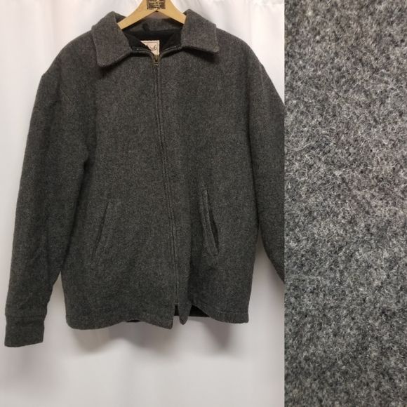 Vintage 80s Retro Woolrich Gray Wool Blend Black Faux Fur Car Stadium Coat Lg by Woolrich - Image 3