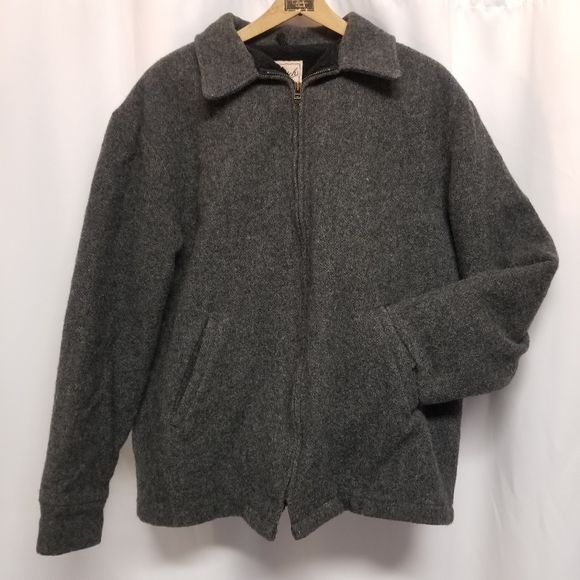 Vintage 80s Retro Woolrich Gray Wool Blend Black Faux Fur Car Stadium Coat Lg by Woolrich - Image 8