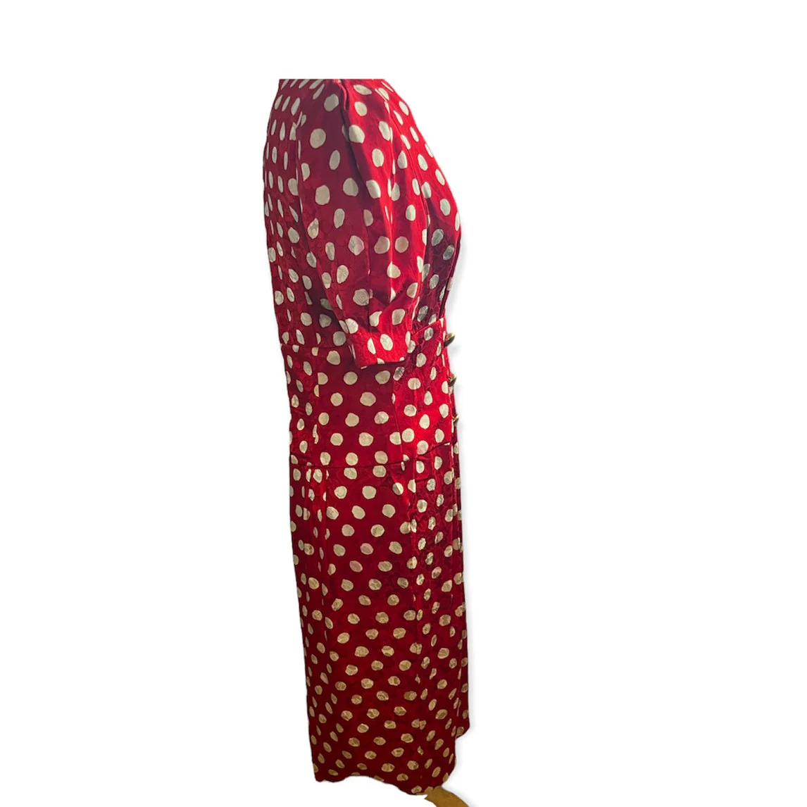 Vintage 80s Rockabilly Polka Dots Red Pinup Dress Silk Medium by Adrianna Papell - Image 4