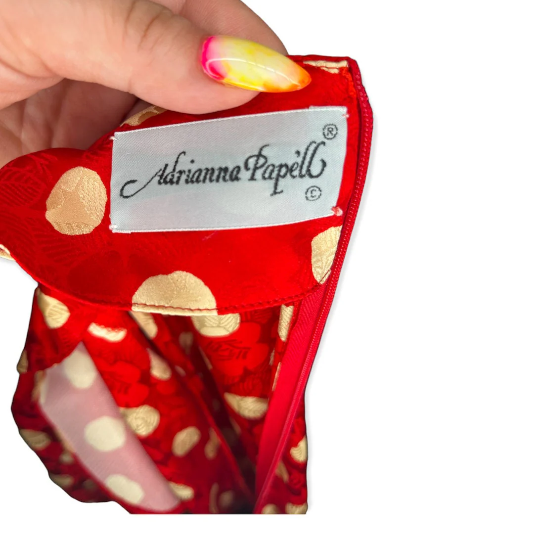 Vintage 80s Rockabilly Polka Dots Red Pinup Dress Silk Medium by Adrianna Papell - Image 7