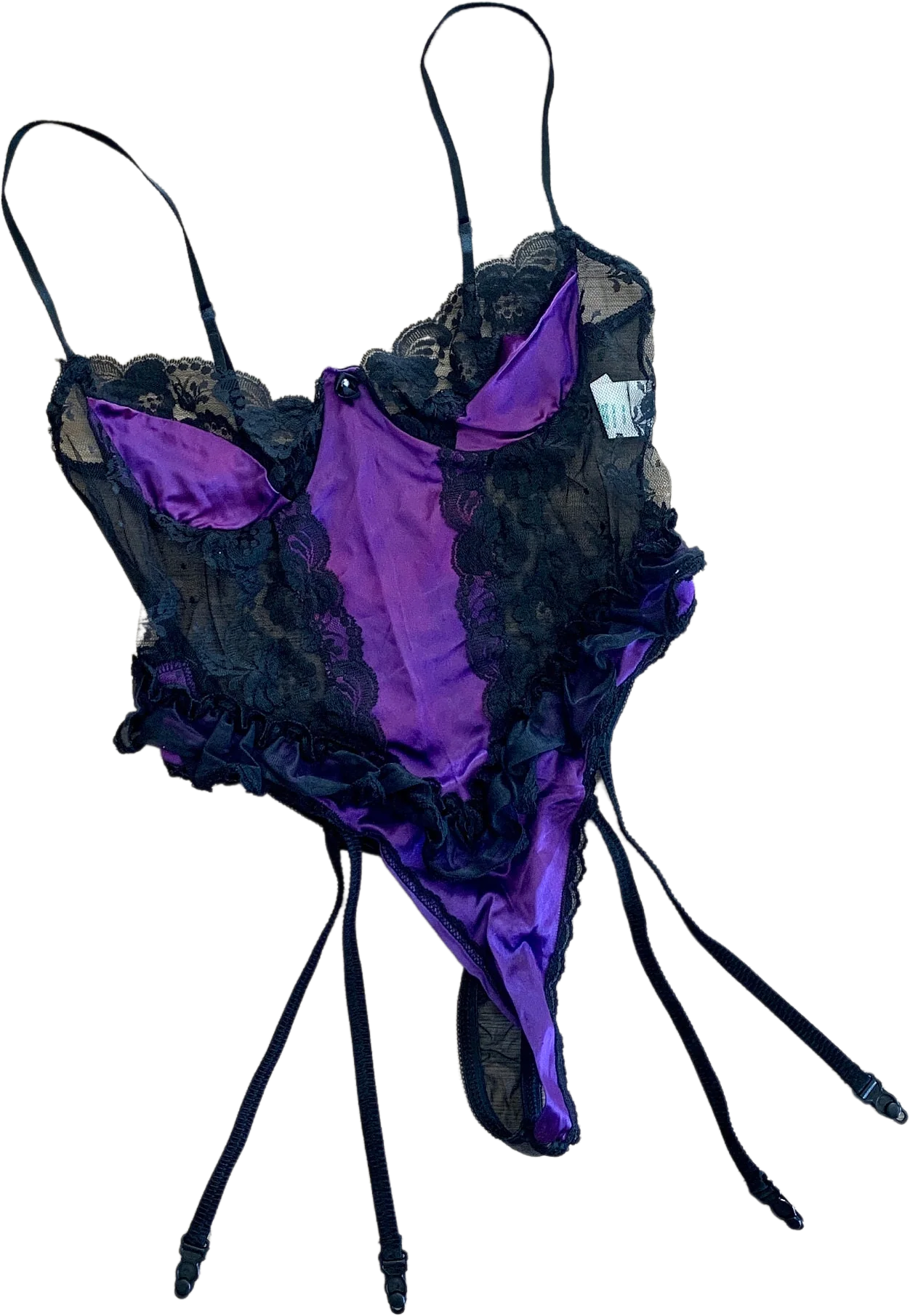 Vintage 80s Rocker Negligee Bustier Garter Belt One Piece Sz M