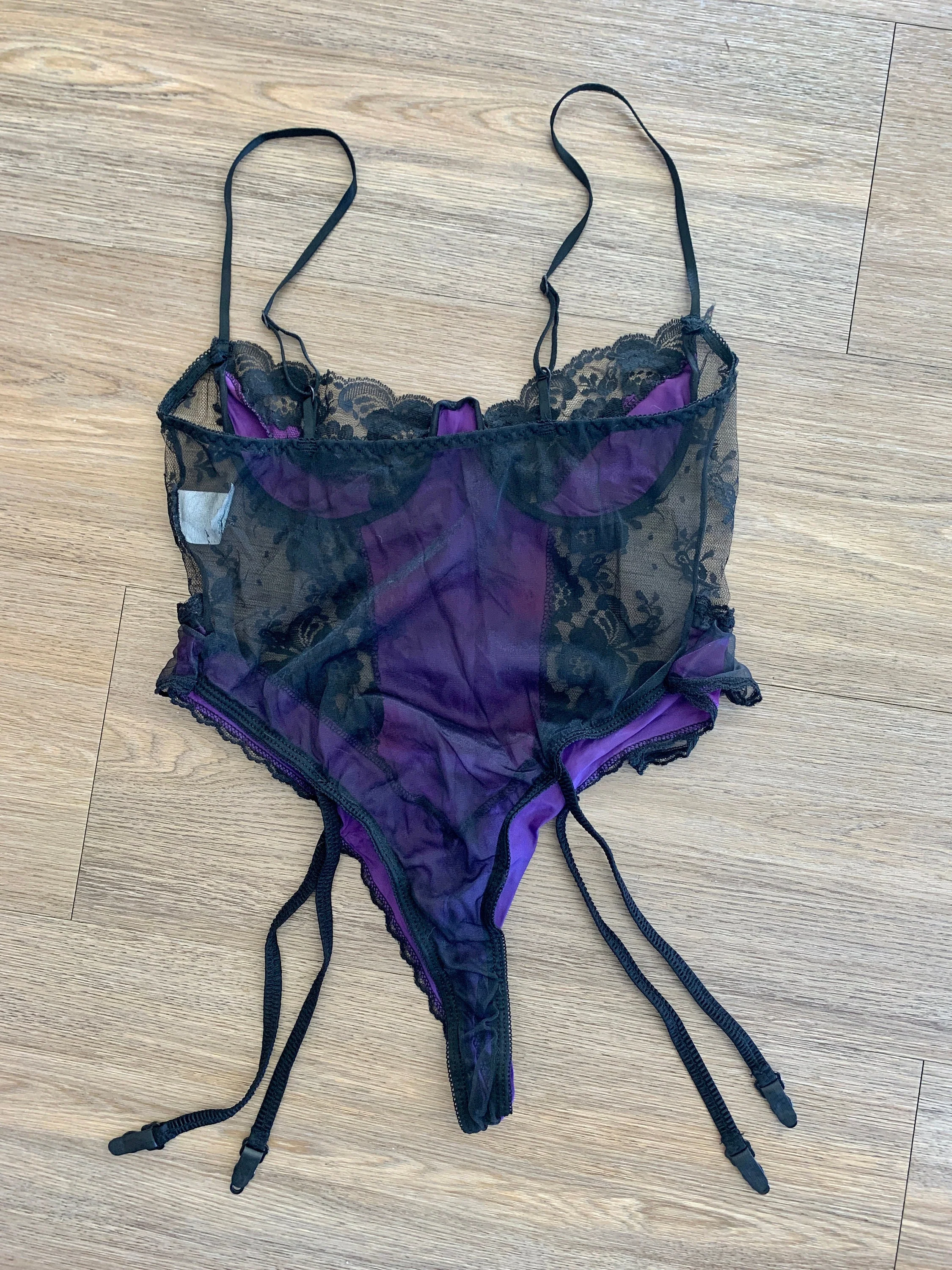 Vintage 80s Rocker Negligee Bustier Garter Belt One Piece Sz M - Image 2