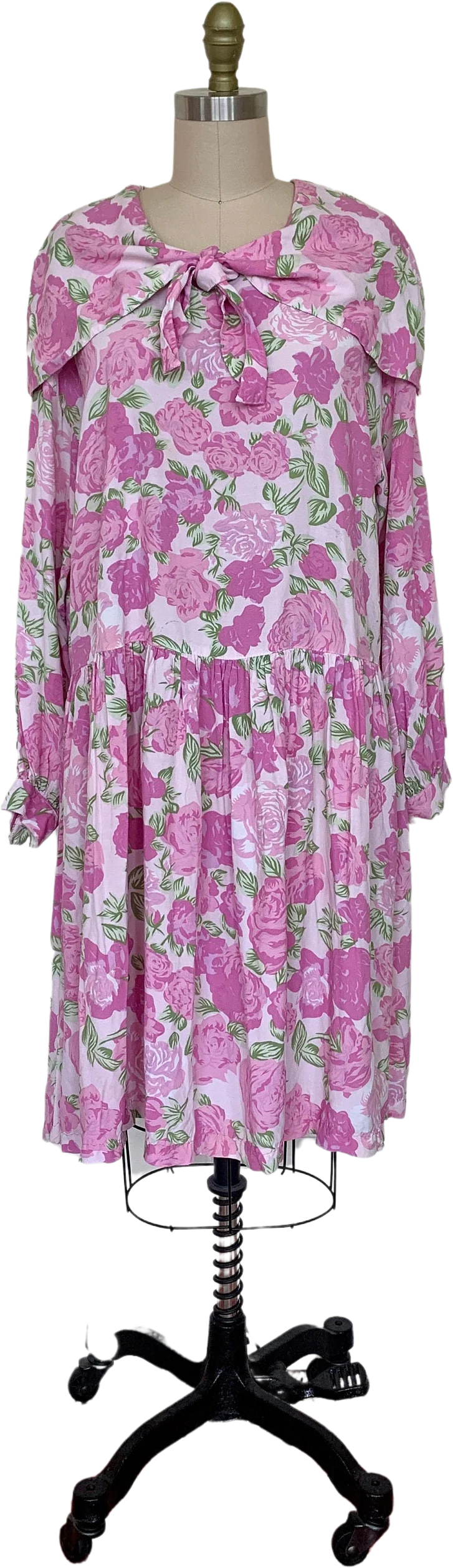 Vintage 80s Rose Garden Floral Rayon Midi Dress Sz M by Brass Plum