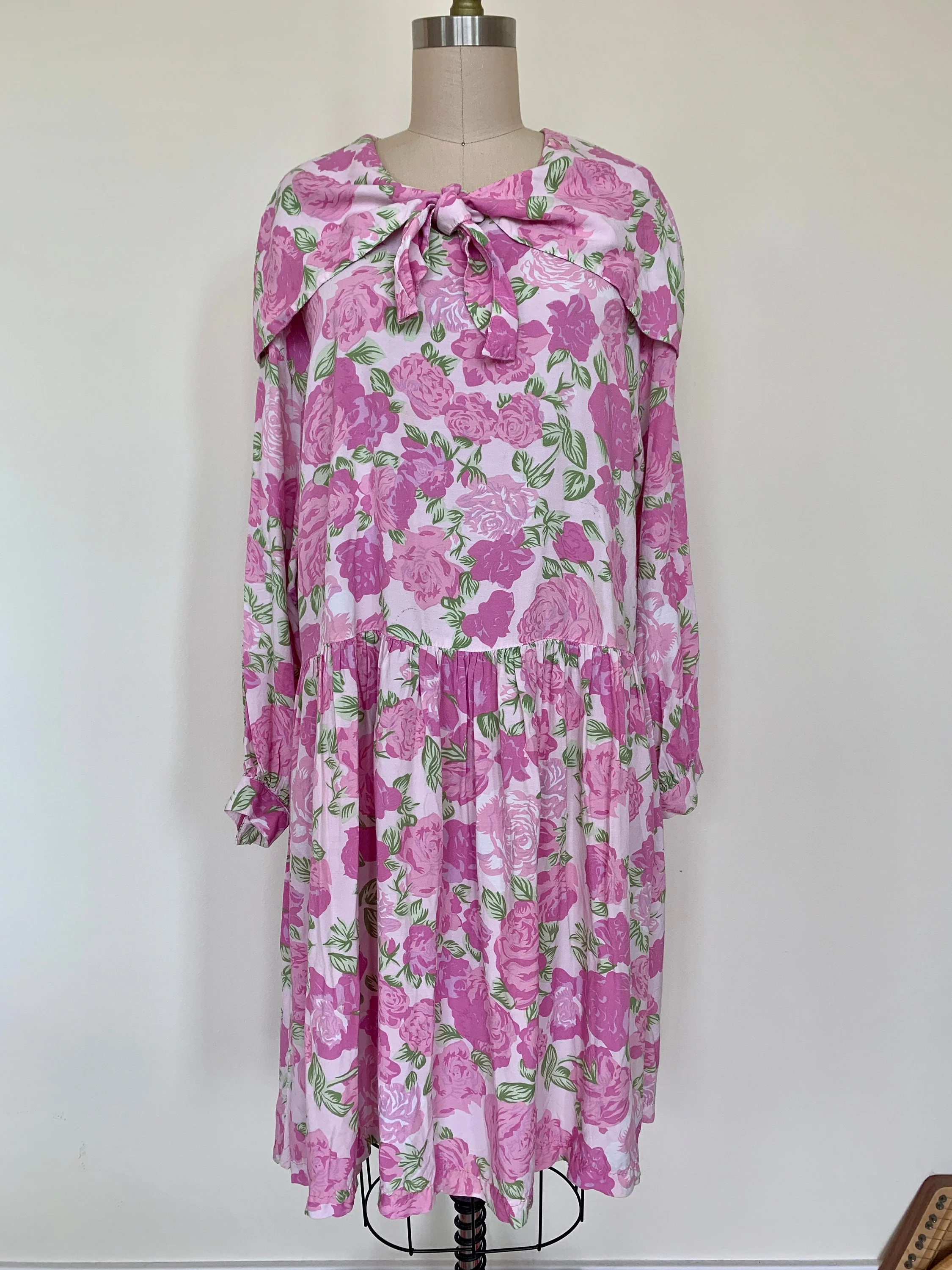 Vintage 80s Rose Garden Floral Rayon Midi Dress Sz M by Brass Plum - Image 3