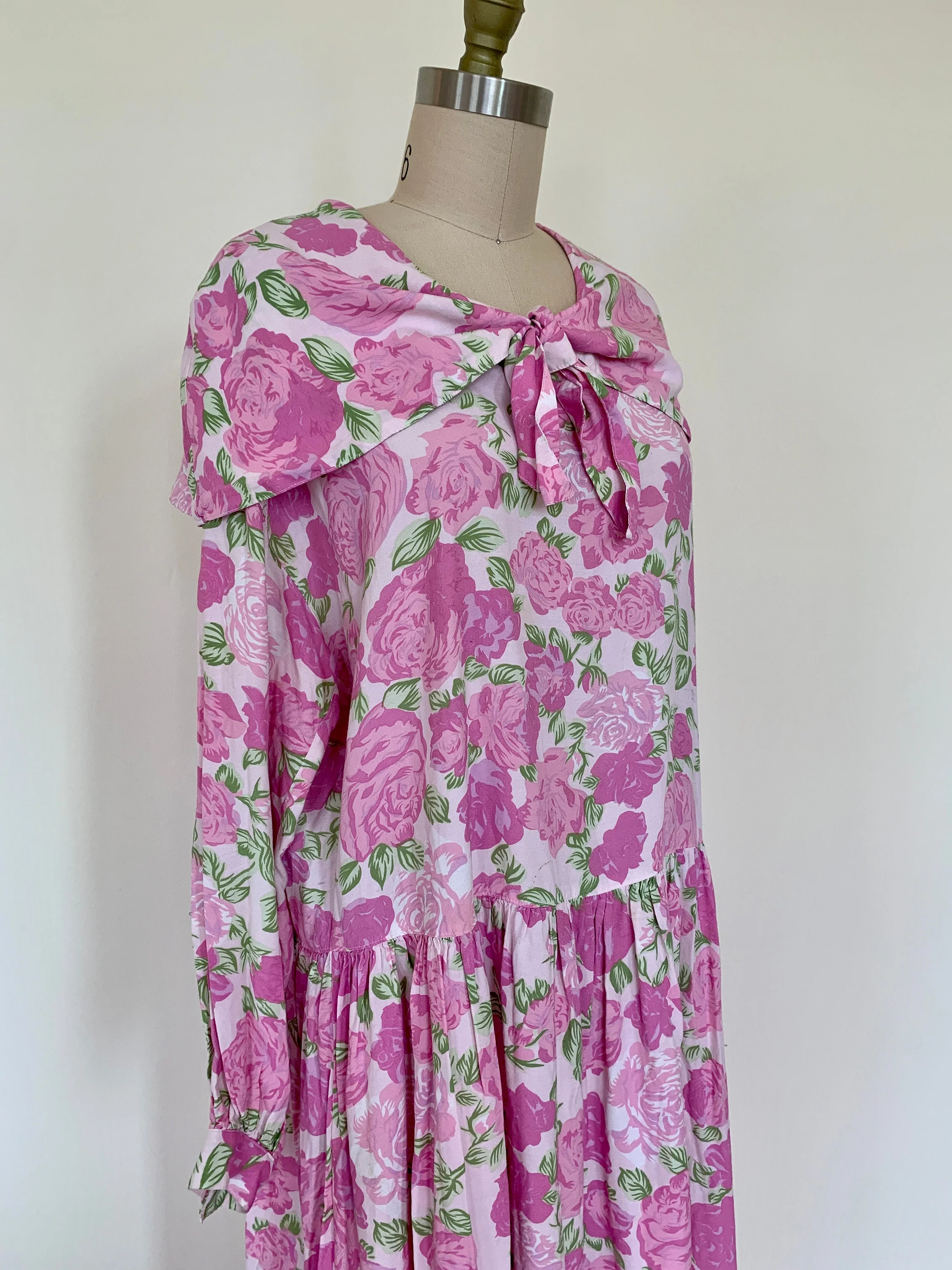Vintage 80s Rose Garden Floral Rayon Midi Dress Sz M by Brass Plum - Image 4