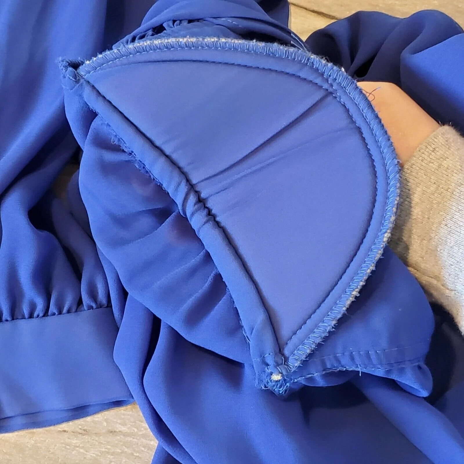 Vintage 80s Royal Blue Sheer Longsleeve Faux Wrap Midi Dress Size Medium by Miss Oops - Image 8