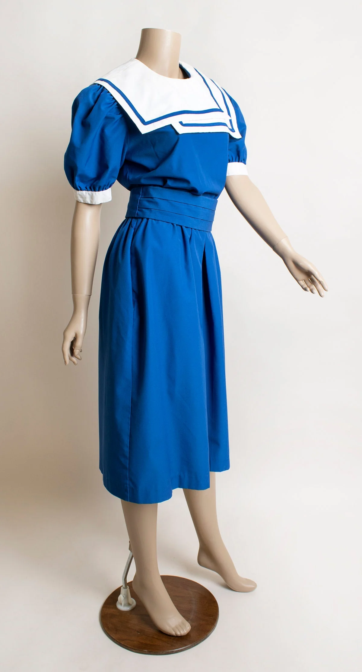 Vintage 80s Sailor Dress - Royal Blue and White Nautical Sailor Flap Collar Puff Sleeves Dolly Dress - Anime Lolita - Medium - Image 2