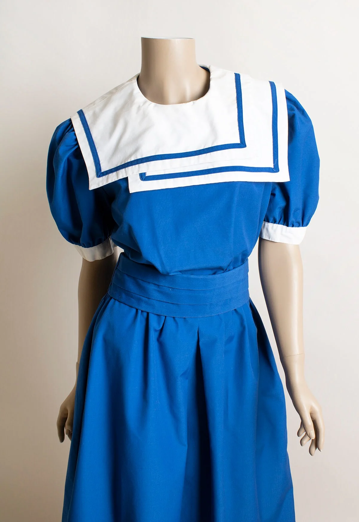 Vintage 80s Sailor Dress - Royal Blue and White Nautical Sailor Flap Collar Puff Sleeves Dolly Dress - Anime Lolita - Medium - Image 4