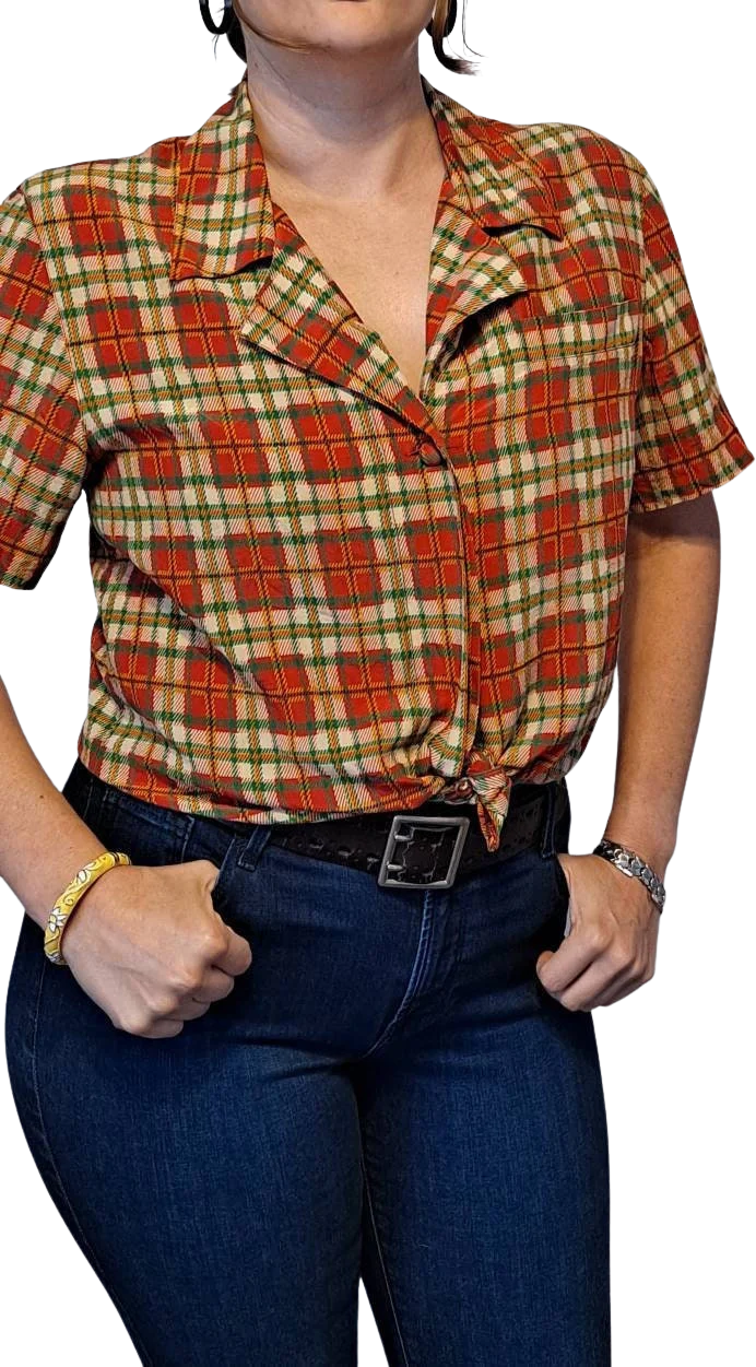 80s Vintage Bright Plaid Silk Blouse By Sandra Roth - Image 2
