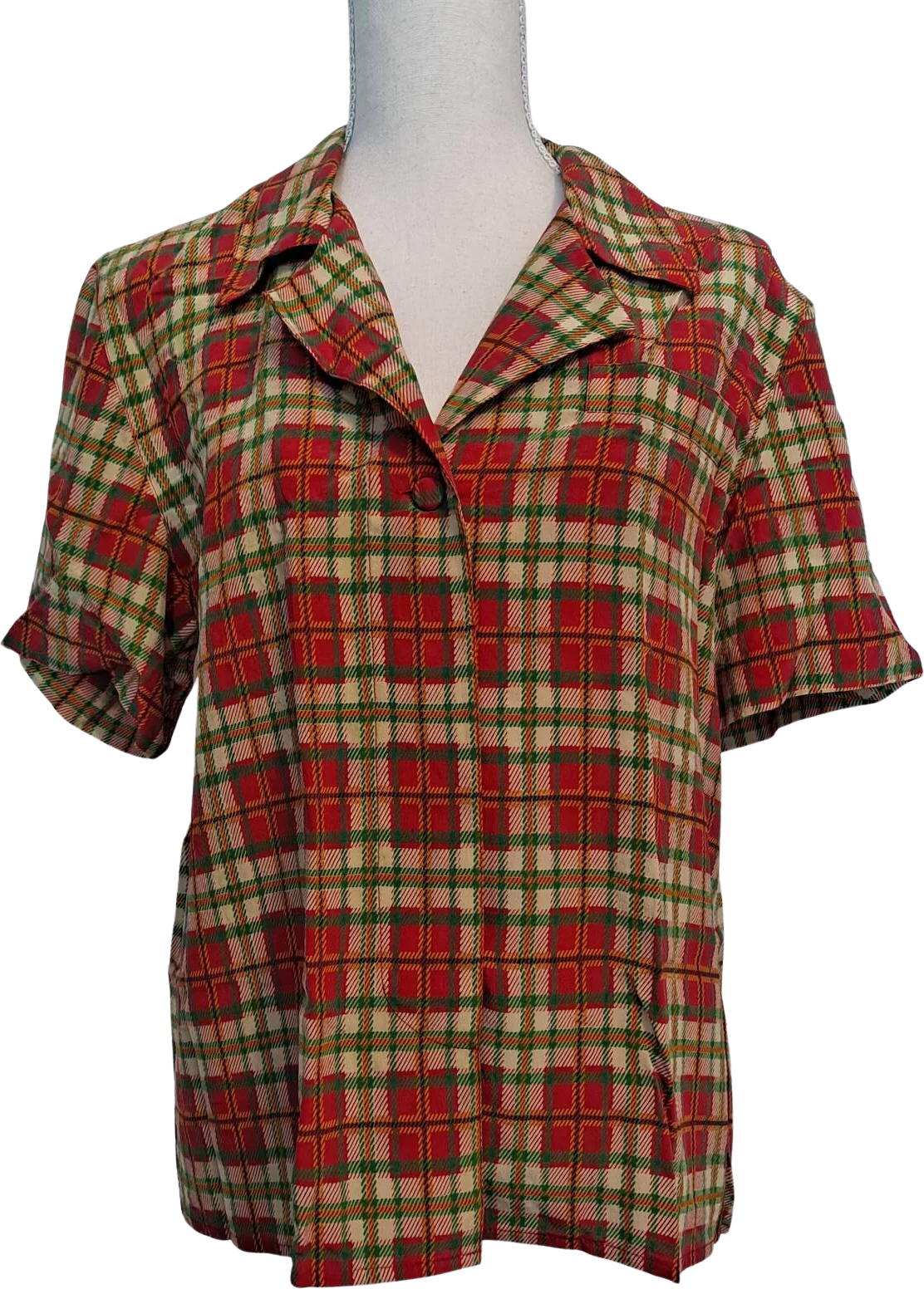 80s Vintage Bright Plaid Silk Blouse By Sandra Roth - Image 3