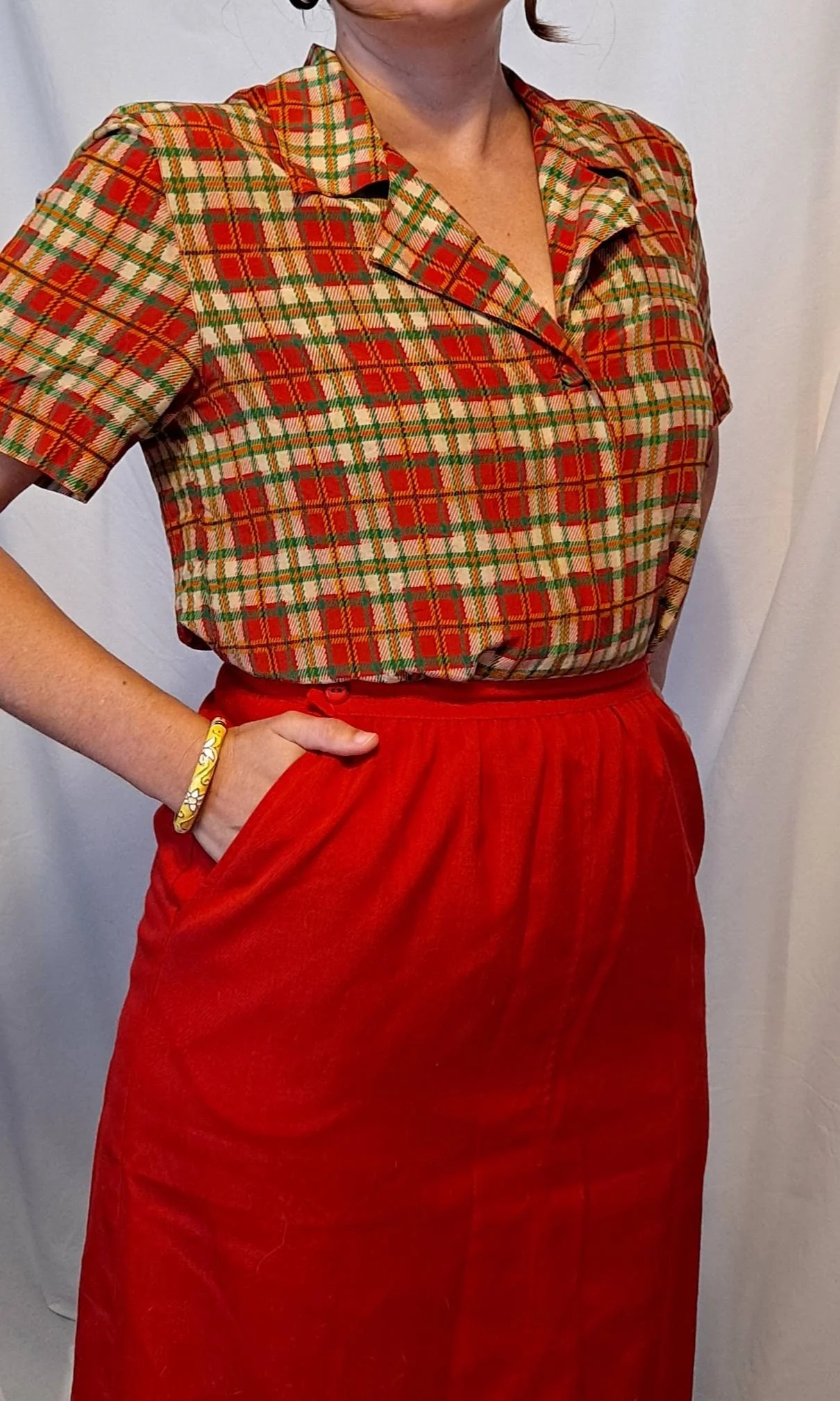 80s Vintage Bright Plaid Silk Blouse By Sandra Roth - Image 4
