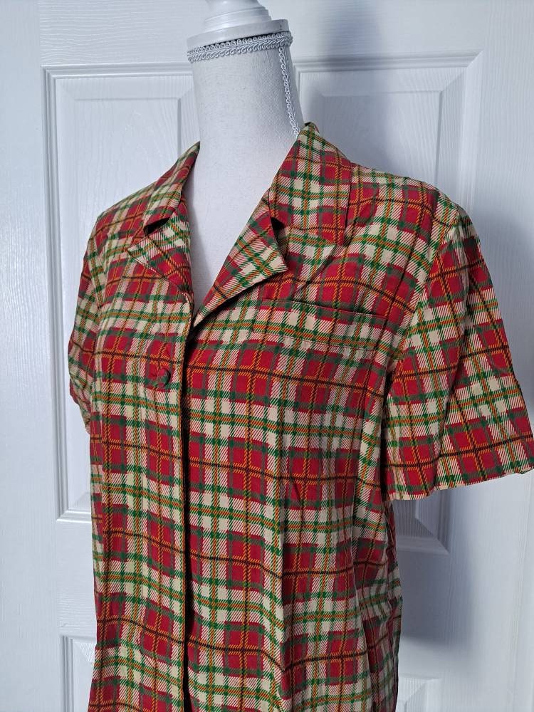 80s Vintage Bright Plaid Silk Blouse By Sandra Roth - Image 7